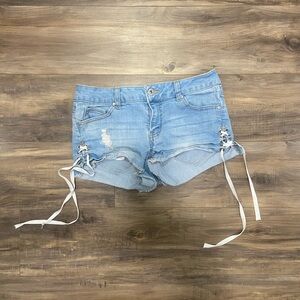 Wax Jean Light Blue Lace-Up Denim Shorts